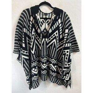 Express OS Southwestern Print Black White Poncho Cape Wrap Pullover Hoodie